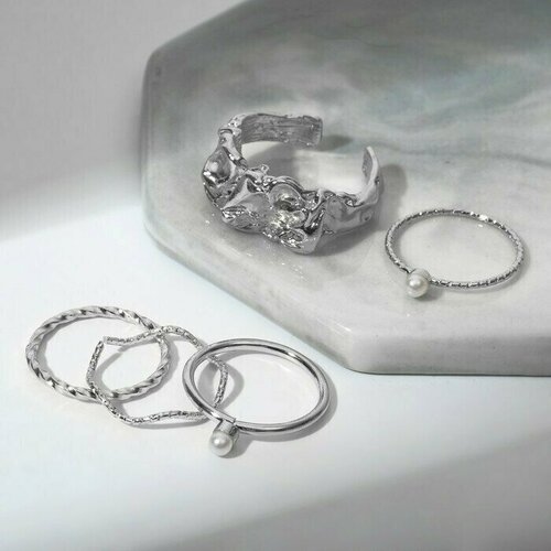 Кольцо кольцо набор 5 штук идеальные пальчики изящность цвет белый в серебре