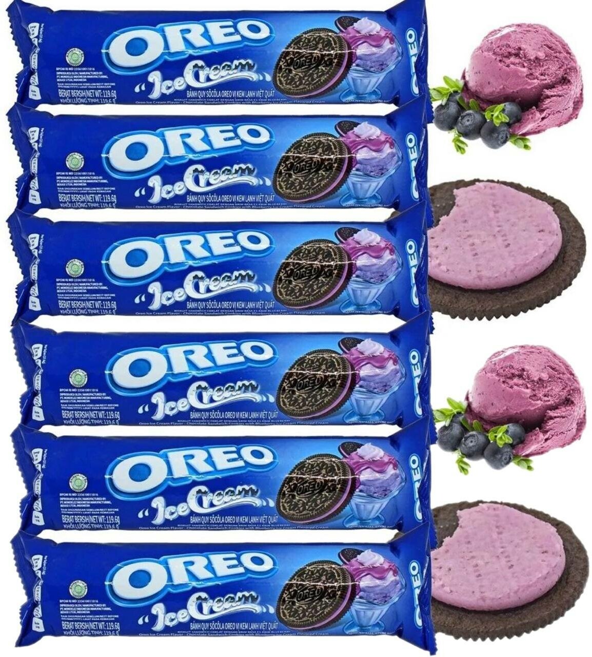 Печенье Oreo Blueberry Ice Cream / Орео Черничное Мороженое 119.6 гр (Индонезия) 6 шт