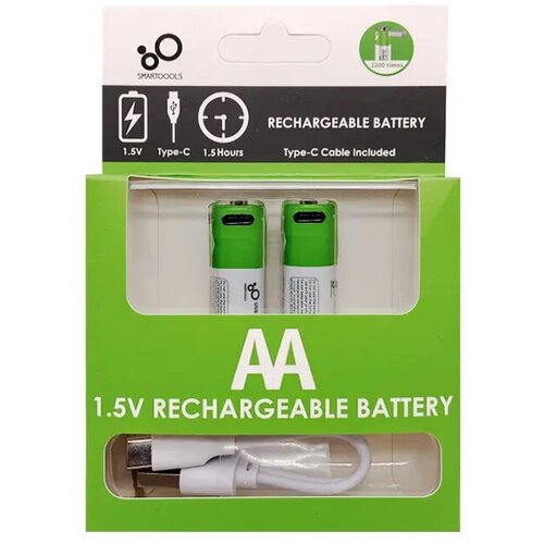 Аккумуляторные батарейки Li-ion AA (пальчиковые аккумуляторы) с зарядным устройством Type-C c возможностью многократной и быстрой зарядки