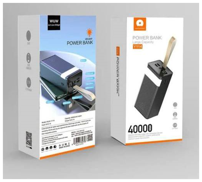 Портативный аккумулятор 40000 mah Power Bank + Фонарь / 2USB + Type-c + Micro / черный