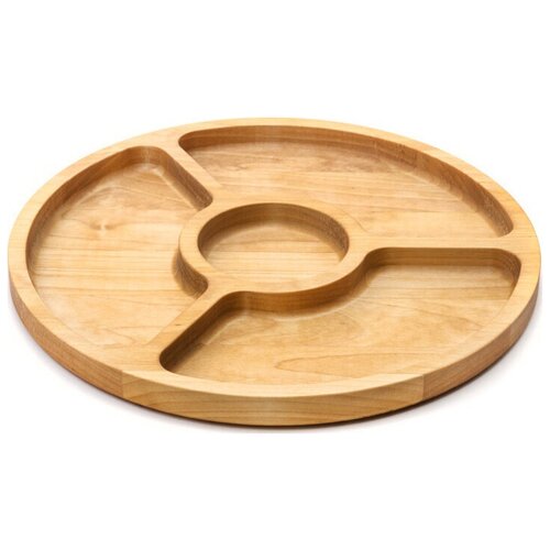 Менажница тарелка форма для закусок, сыра, конфет, орехов из дерева круглая 4 секции, 27 см