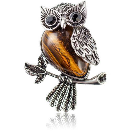 Брошь Роскошь ЗОЛОТА, тигровый глаз, горчичный, оранжевый, серебряный