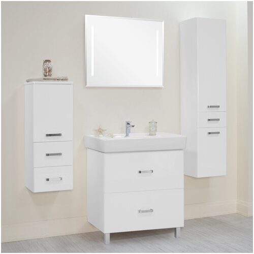 фото Мебель для ванной aquaton америна н 80 белая (тумба с раковиной + зеркало)