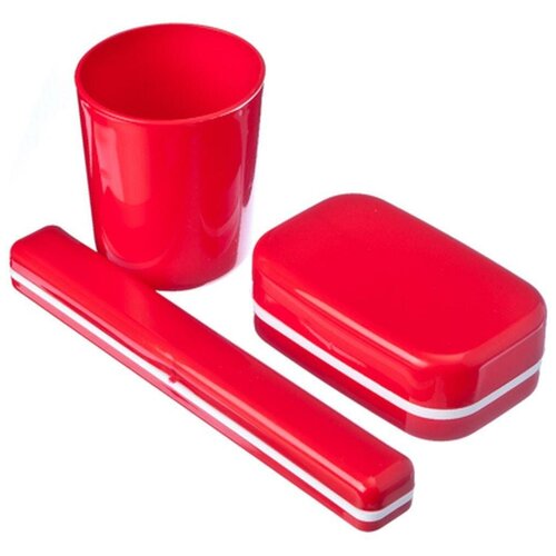 фото Дорожный набор: бокс для зубной щетки, мыльница и стаканчик, цвет красный полимербыт