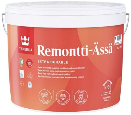 Tikkurila Remontti Assa / Тиккурила Ремонтти Ясся полуматовая краска для стен и потолков база А 2,7л,