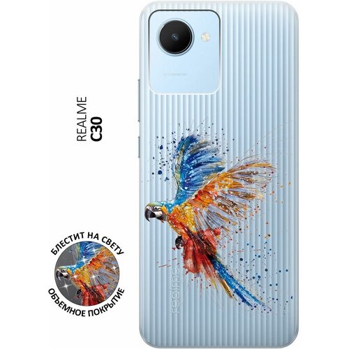 Силиконовый чехол на realme C30, Рилми С30 с 3D принтом Colorful Parrot прозрачный матовый soft touch силиконовый чехол на realme c30 рилми с30 с 3d принтом colorful parrot черный