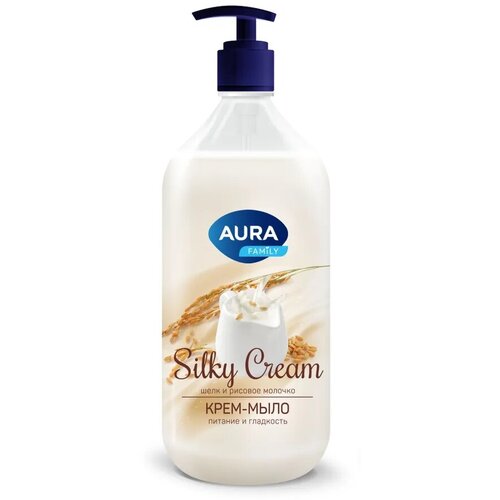 Набор из 3 штук AURA Silky Cream 1000мл Крем-мыло Шелк и рисовое молочко флакон/дозатор набор из 3 штук aura silky cream 1000мл крем мыло шелк и ежевика флакон дозатор