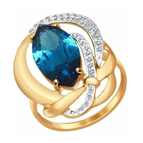 золотое кольцо александра с ситаллом цвета лондон топаз и фианитом кл3816 87ск Кольцо Diamant online, золото, 585 проба, топаз, фианит, размер 18