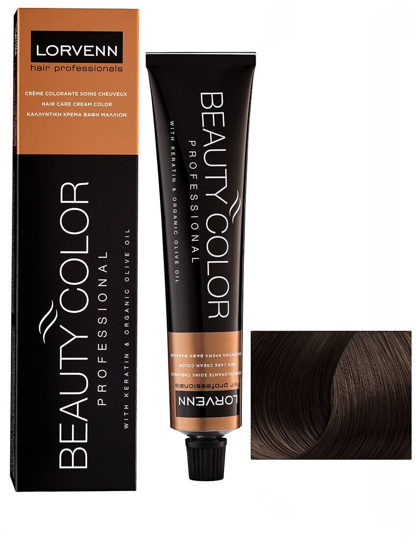 Крем-краска BEAUTY COLOR для окрашивания волос LORVENN HAIR PROFESSIONALS 5.07 светло-коричневый натуральный кофейный 70 мл