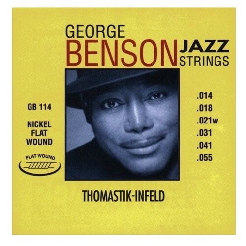 GB114 George Benson Jazz Комплект струн для акустической гитары, плоская оплетка, 14-55, Thomastik