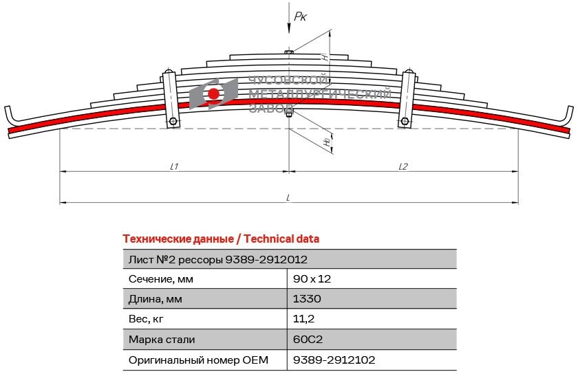 Лист №2 Рессора задняя для прицепа МАЗ 9389 93866 10 листов