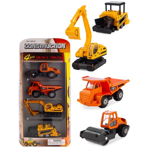 фото Детский игровой набор машинок serinity toys, "стройка", в наборе 4 машинки, оранжевый