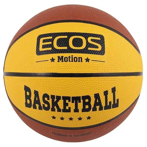 Мяч баскетбольный Ecos №7 двухцветный размер №7 диаметр 27 см вес 500 грамм цвет коричневый и желтый