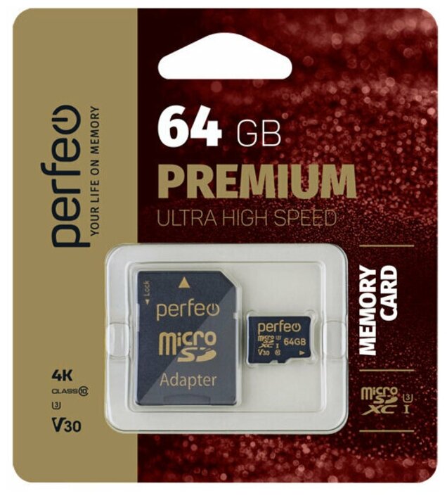 Карта памяти Perfeo microSDXC 64GB High-Capacity (Class 10) UHS-3 V30