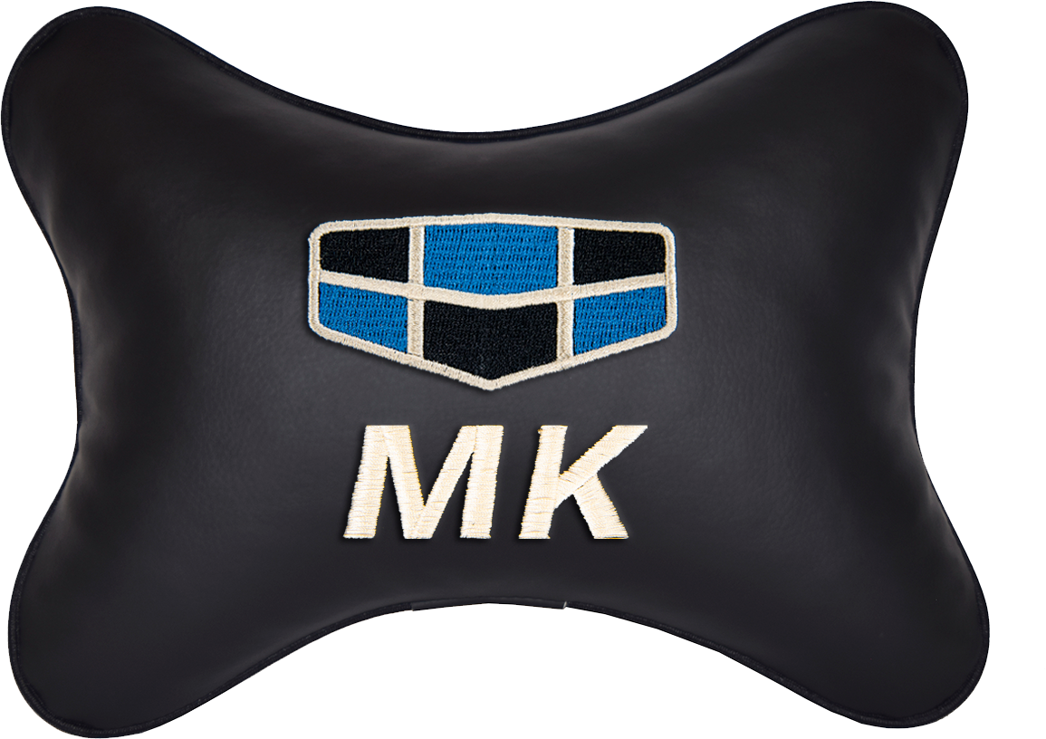 Подушка на подголовник экокожа Black с логотипом автомобиля GEELY MK