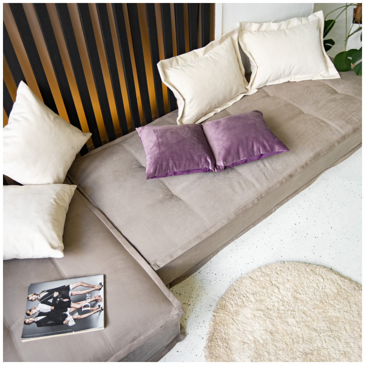 Бескаркасный диван кровать трансформер MIELLA Lora Short, серо-бежевый - фотография № 4