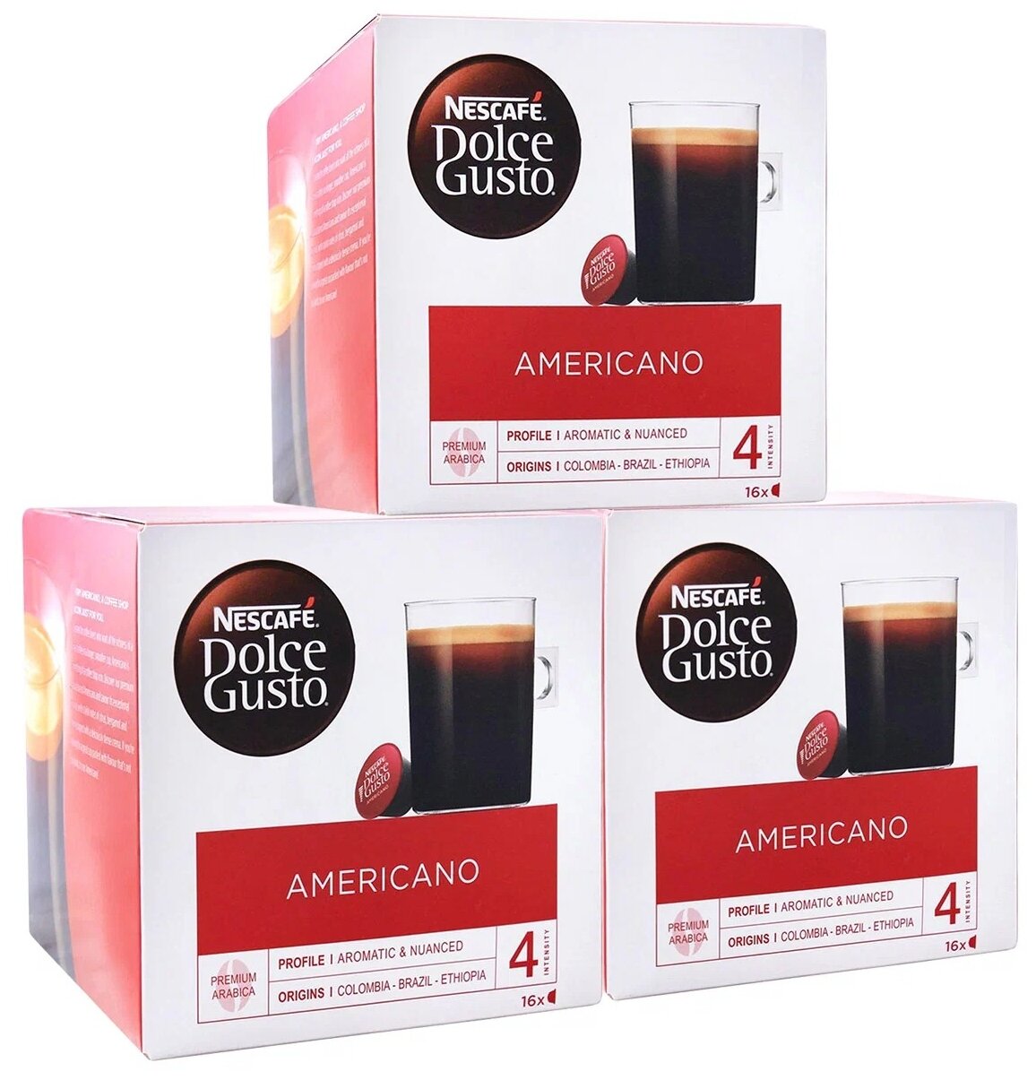 Кофе в капсулах Nescafe Dolce Gusto Americano, интенсивность 4, 48 капсул (3 уп. по 16 капсул) Нескафе Дольче Густо Американо - фотография № 1