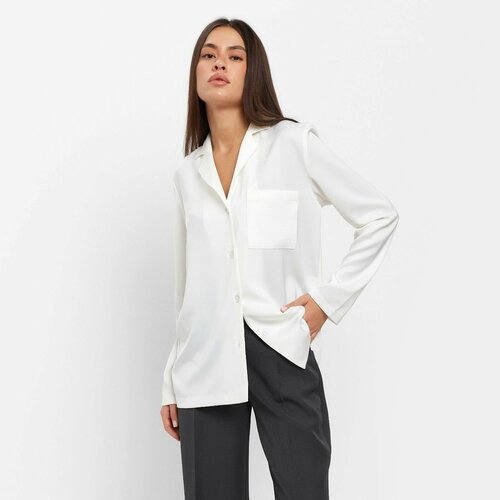 Блуза  MIST, повседневный стиль, свободный силуэт, длинный рукав, карманы, однотонная, размер 48, бежевый, белый