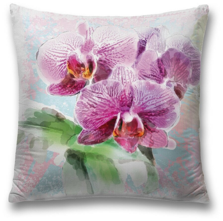 Наволочка декоративная на молнии, чехол на подушку JoyArty "Акварельные орхидеи" 45х45 см