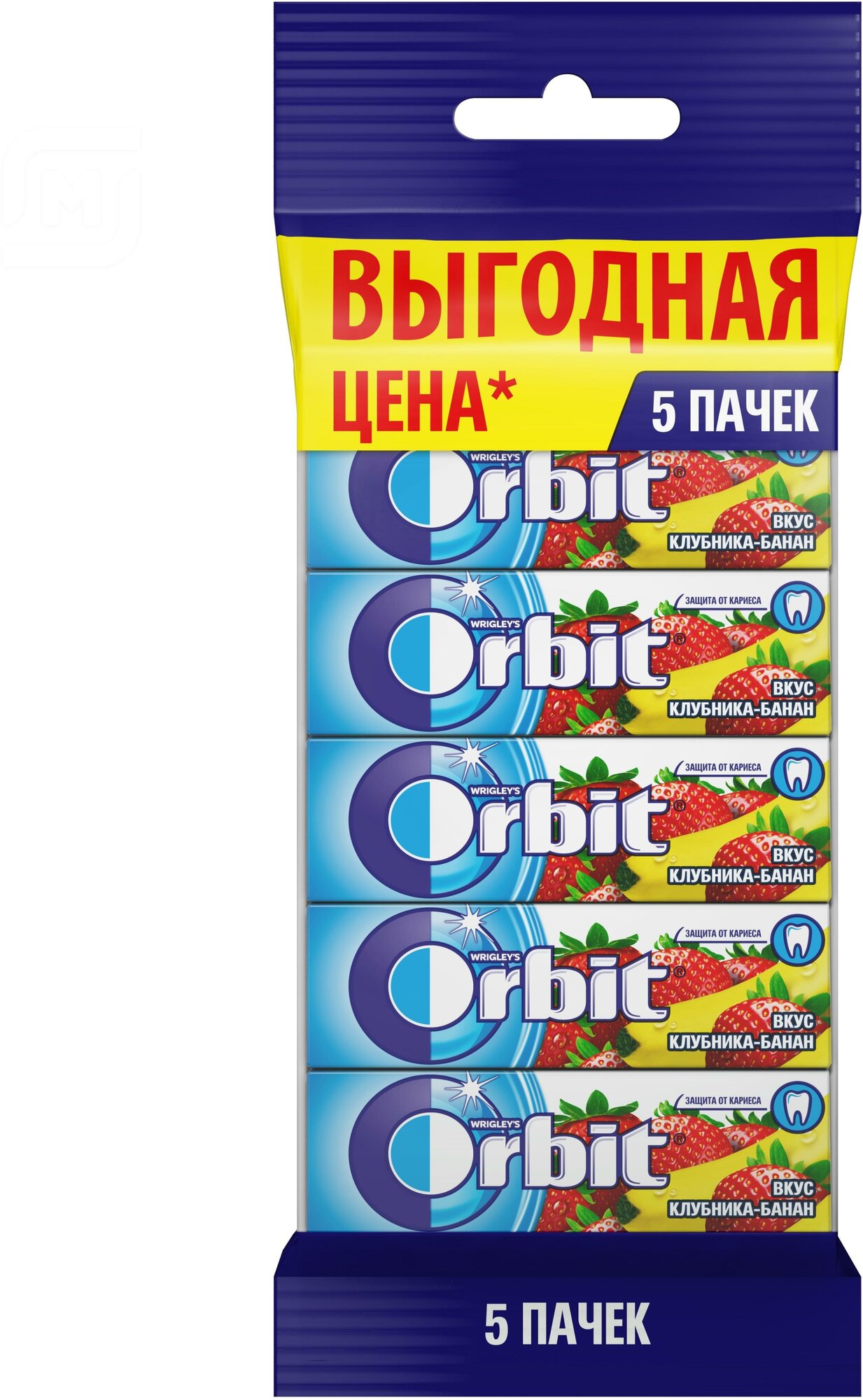 Жевательная резинка Orbit Клубника-банан без сахара, 13.6 г, 5 шт. в уп.
