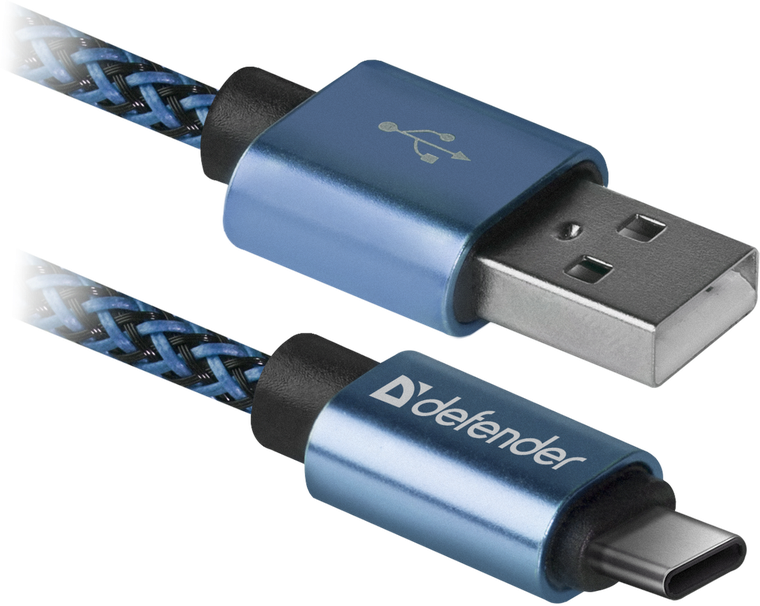 Кабель USB 2.0 A - USB Type-C (m-m), 1м 2.1A синий Defender USB09-03T PRO