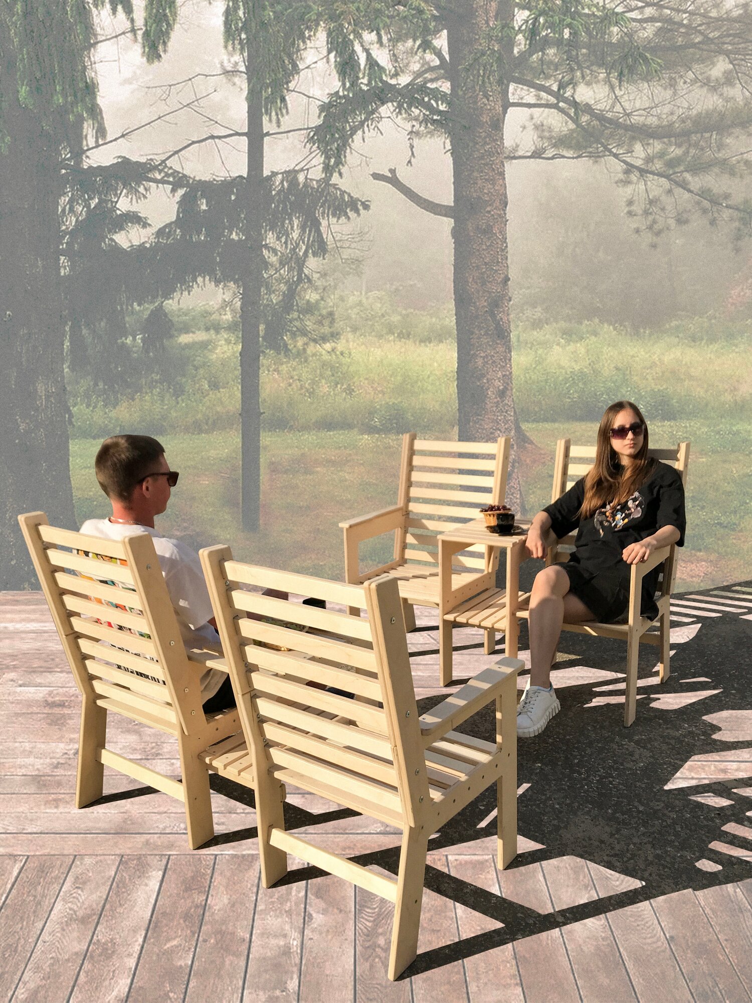 кресло садовое деревянное для двоих для дачи со столиком - фотография № 9