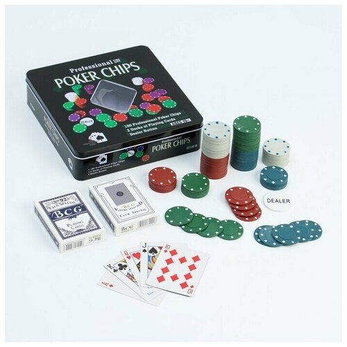 Покер, набор для игры (карты 2 колоды микс, фишки 100 штук), без номинала 20 х 20 см