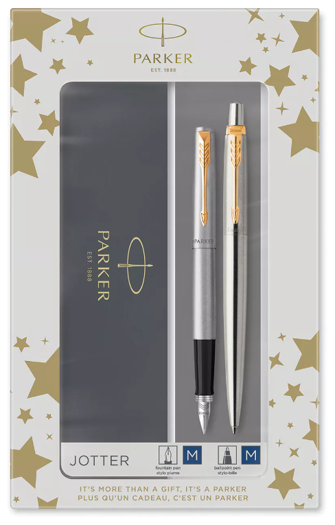 Подарочный набор из 2-х ручек Parker Jotter Stainless Steel GT перьевая+шариковая ручки