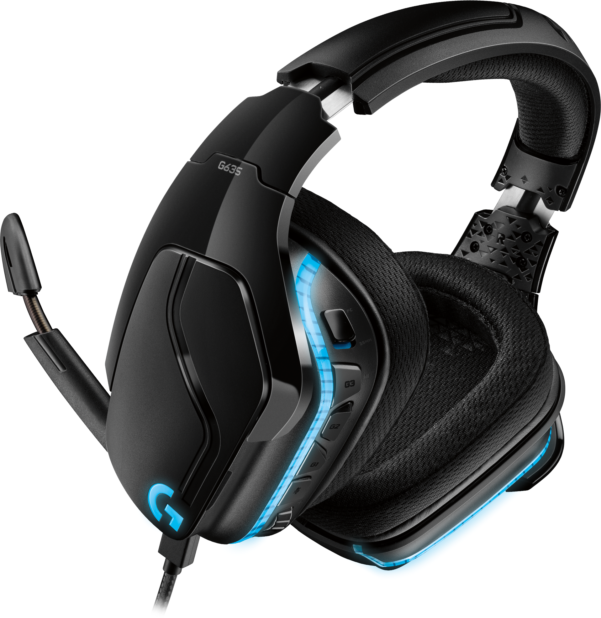 Гарнитура LOGITECH G635 Lightsync, , для ПК и игровых консолей, накладные, черный - фото №7