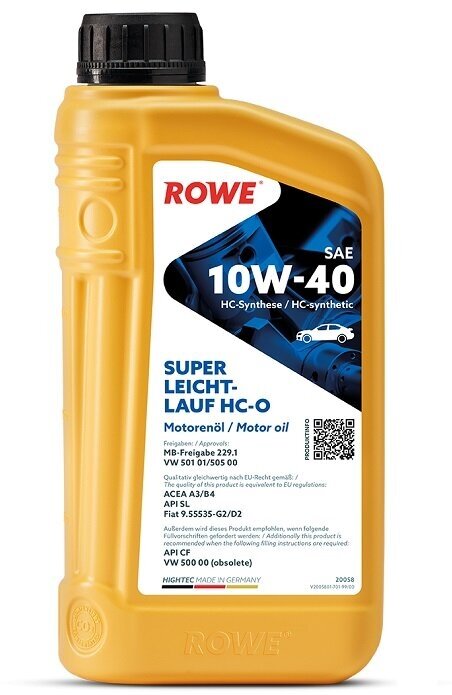 Полусинтетическое моторное масло ROWE Hightec Super Leichtlauf HC-O SAE 10W-40, 1 л