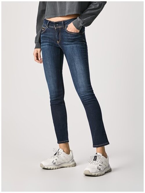 Джинсы зауженные  Pepe Jeans, средняя посадка, стрейч, размер 30, синий