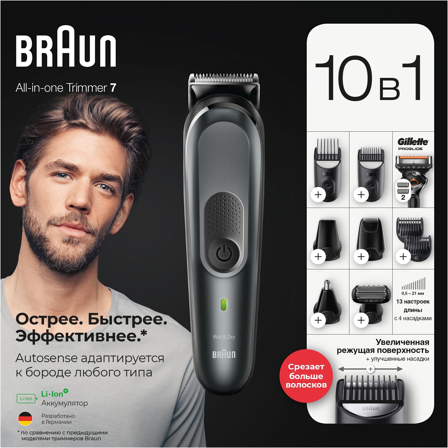 Триммер универсальный Braun , 10-в-1 + Бритва Gillette - фото №19