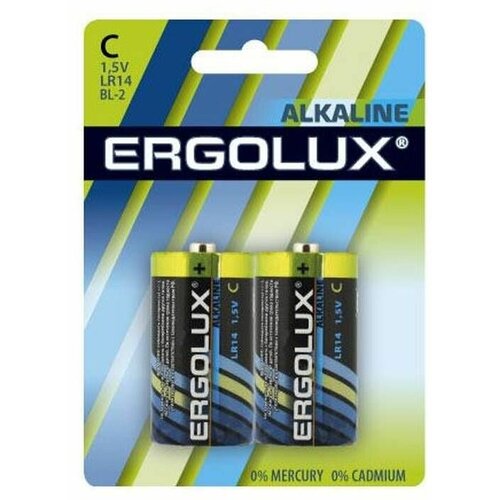 Батарейки щелочные Ergolux - тип C, 1.5В, 2 шт. в упаковке
