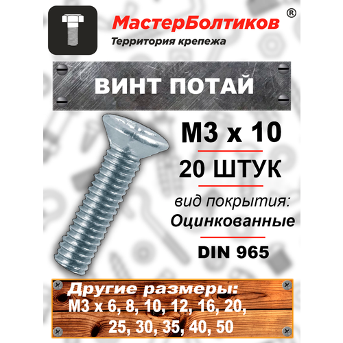 Винт потай 3х10 оцинкованный DIN965 (20 штук)