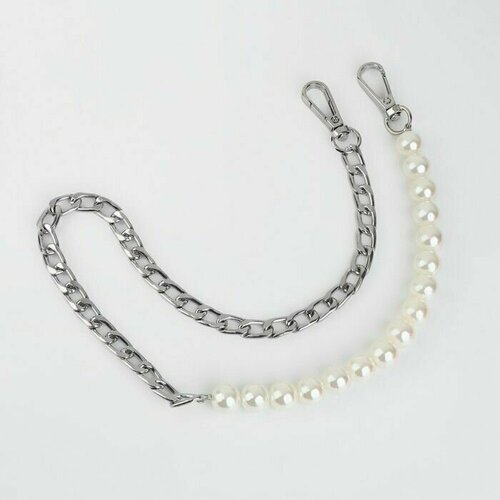 Цепочка для сумки с карабинами с жемчужными бусами d 12 мм 14 8 мм 60 см цвет серебряный 750₽