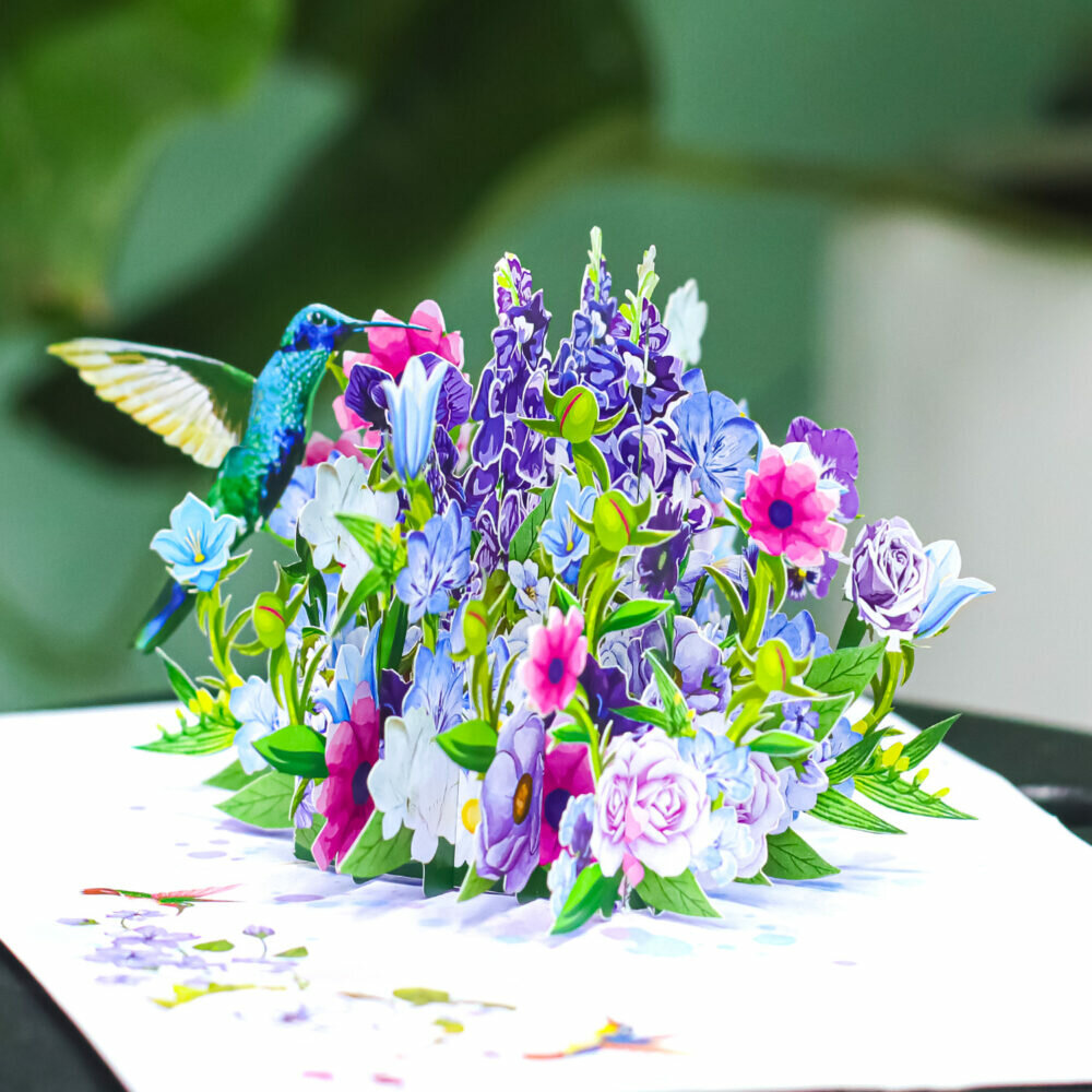 Открытка объемная 3Д подарок на день рождения "колибри И цветы" 13*18
