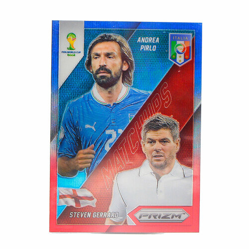 Коллекционная карточка Panini Prizm FIFA WORLD CUP 2014 #WCM-8 Andrea Pirlo / Steven Gerrard - Blue and Red Blue Wave Prizms S0329