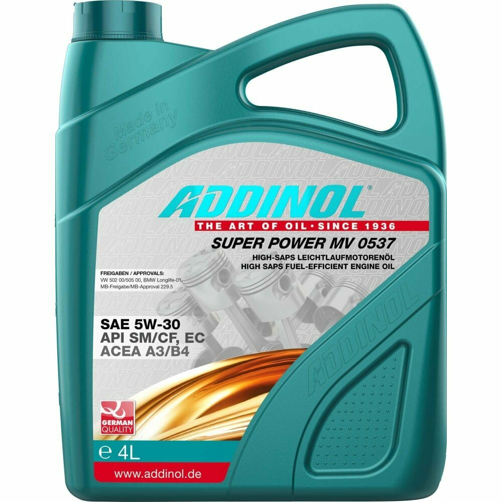 Моторное масло Addinol Super Power MV 0537 синтетическое, 5W-30, 4л 72099225