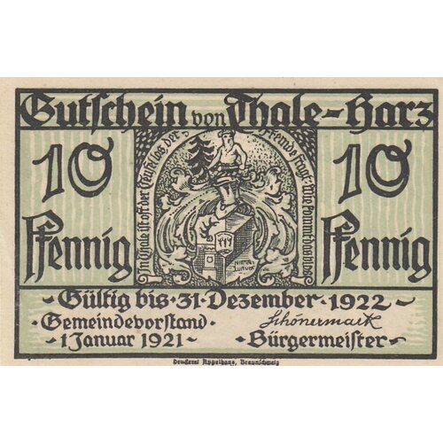 Германия (Веймарская Республика) Тале-ам-Гарц 10 пфеннигов 1921 г. (№2)