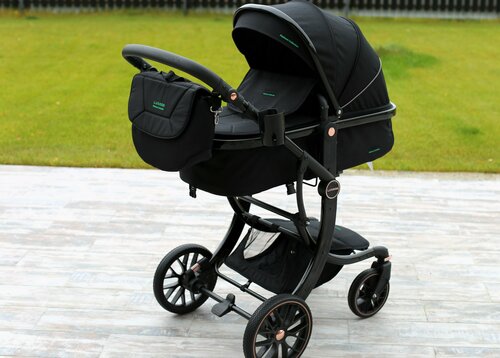 Детская коляска Teknum 601A - 2в1 с реверсивной сумкой и реверсивным сидением, черная