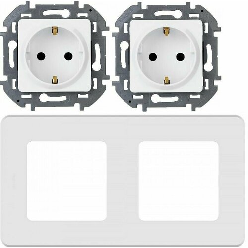 Legrand INSPIRIA Розетка белая 1-местная IP20 с заземляющими контактами скрытая установка 673720 (2 шт.) + Рамка 2-местная 673940
