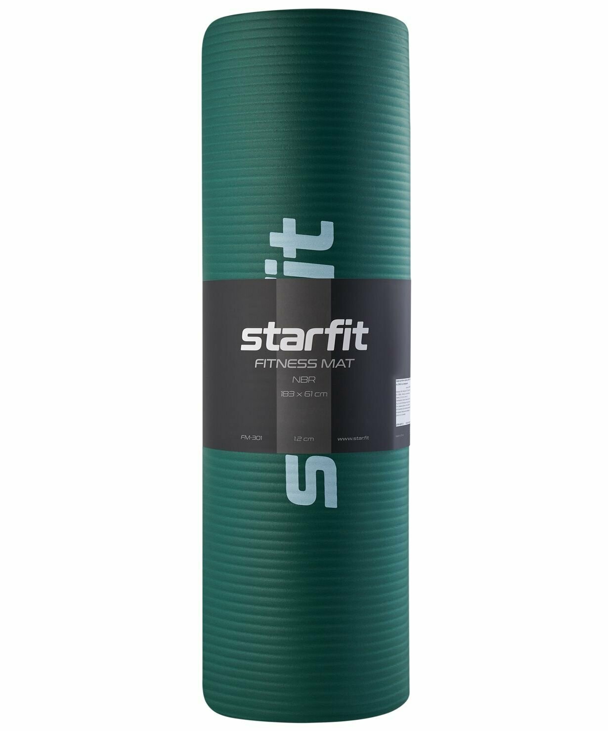 Коврик для йоги и фитнеса STARFIT FM-301 NBR 1,2 см 183x61 см изумрудный