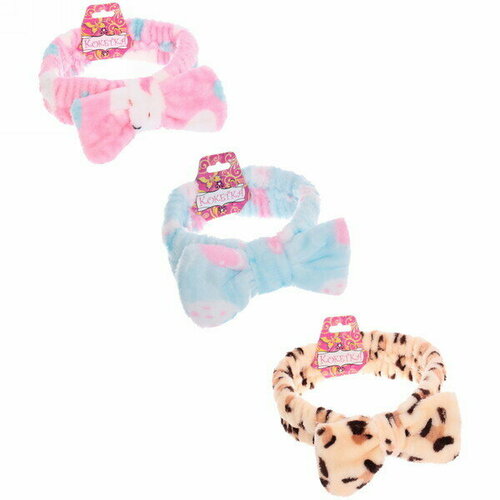 Повязка на голову «Кокетка - Леопард», цвет розовый, голубой и бежевый, 17,5*5см (упаковка белый ZIP пакет)