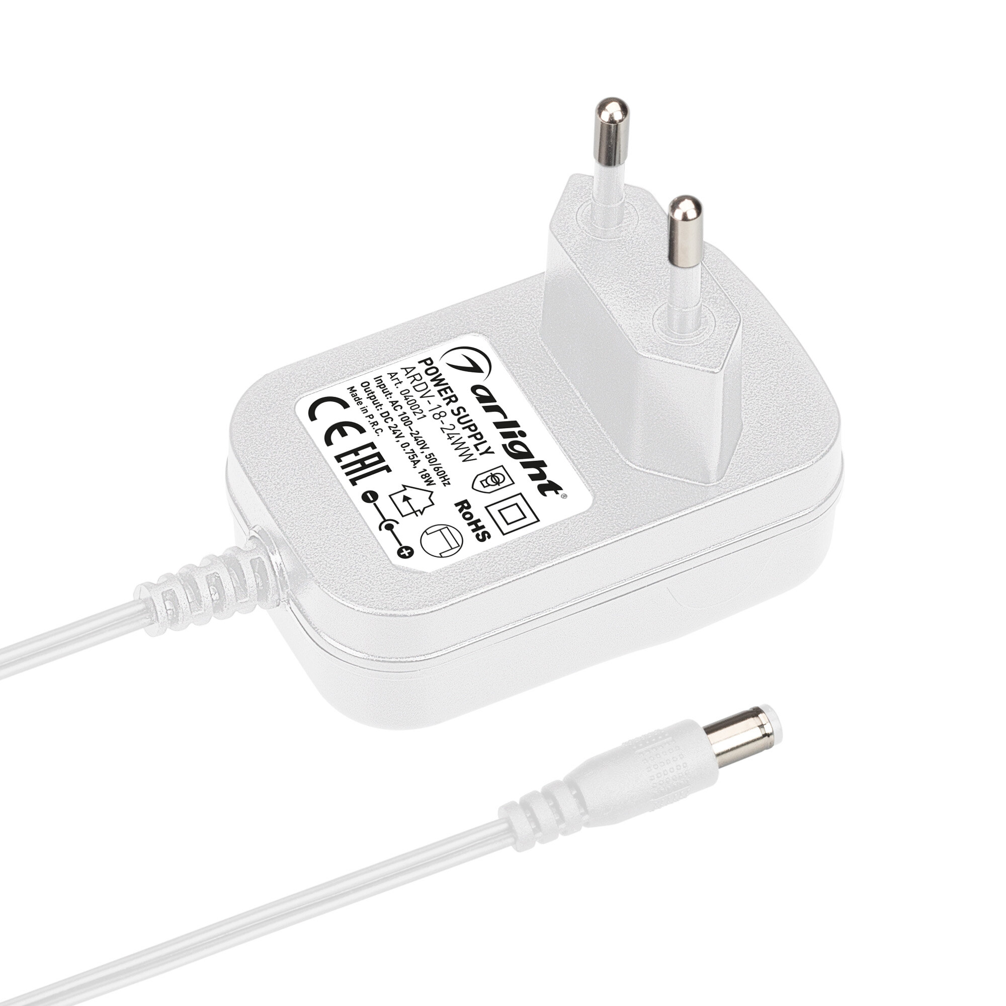 040021 Блок питания ARDV-18-24WW (24V, 0,75A, 18W) (Arlight, Адаптер) — фото 1