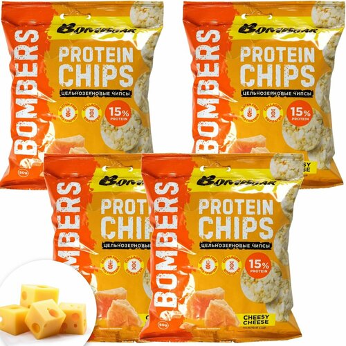 Чипсы Bombbar Protein Chips 4 x 50 г, Нежный сыр чипсы картофельные simply chips сыр пармезан с чесноком и зеленью 80 г