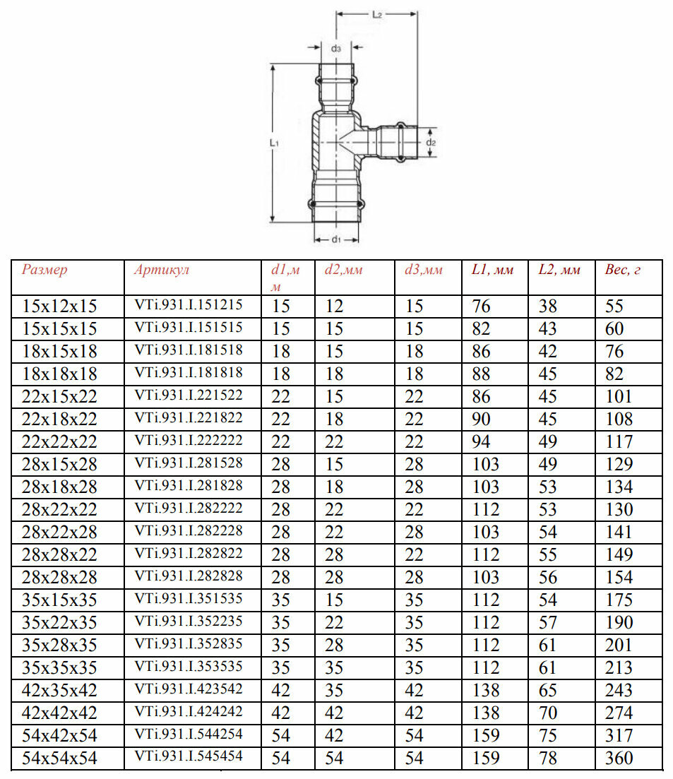 Фитинг Valtec Тройник VTi.931 22x22x22 VTi.931.I.222222 - фото №9