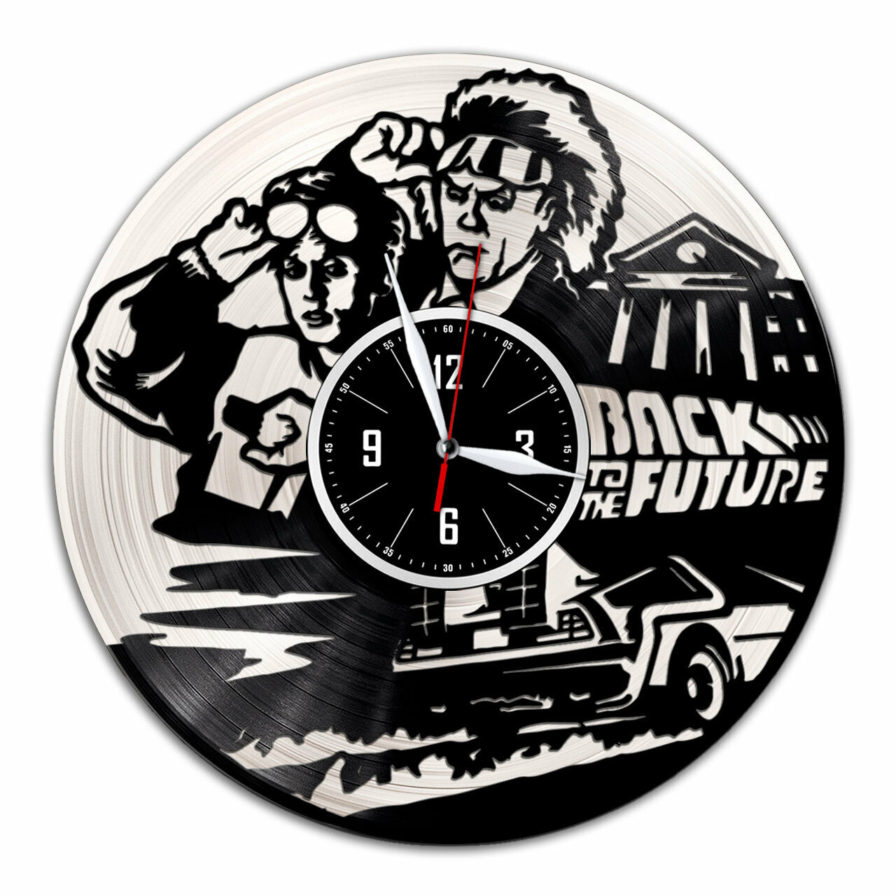 Назад в будущее - настенные часы из виниловой пластинки (с серебряной подложкой)