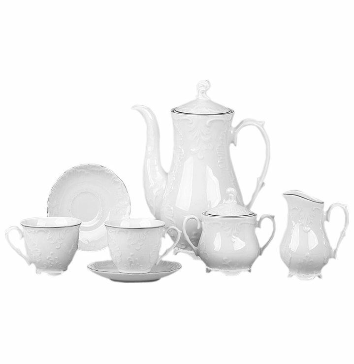 фото Кофейный сервиз на 6 персон 15 предметов Cmielow "Рококо /Отводка платина" (170 мл) / 128874