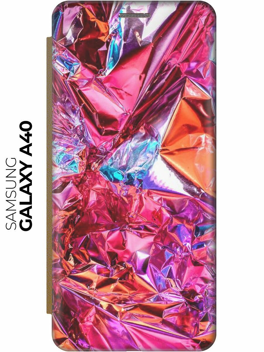 Чехол-книжка Розовая фольга на Samsung Galaxy A40 / Самсунг А40 золотой