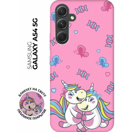 Матовый чехол Unicorns and Candies для Samsung Galaxy A54 5G / Самсунг А54 с 3D эффектом розовый матовый чехол unicorn and candy для samsung galaxy a54 5g самсунг а54 с 3d эффектом розовый